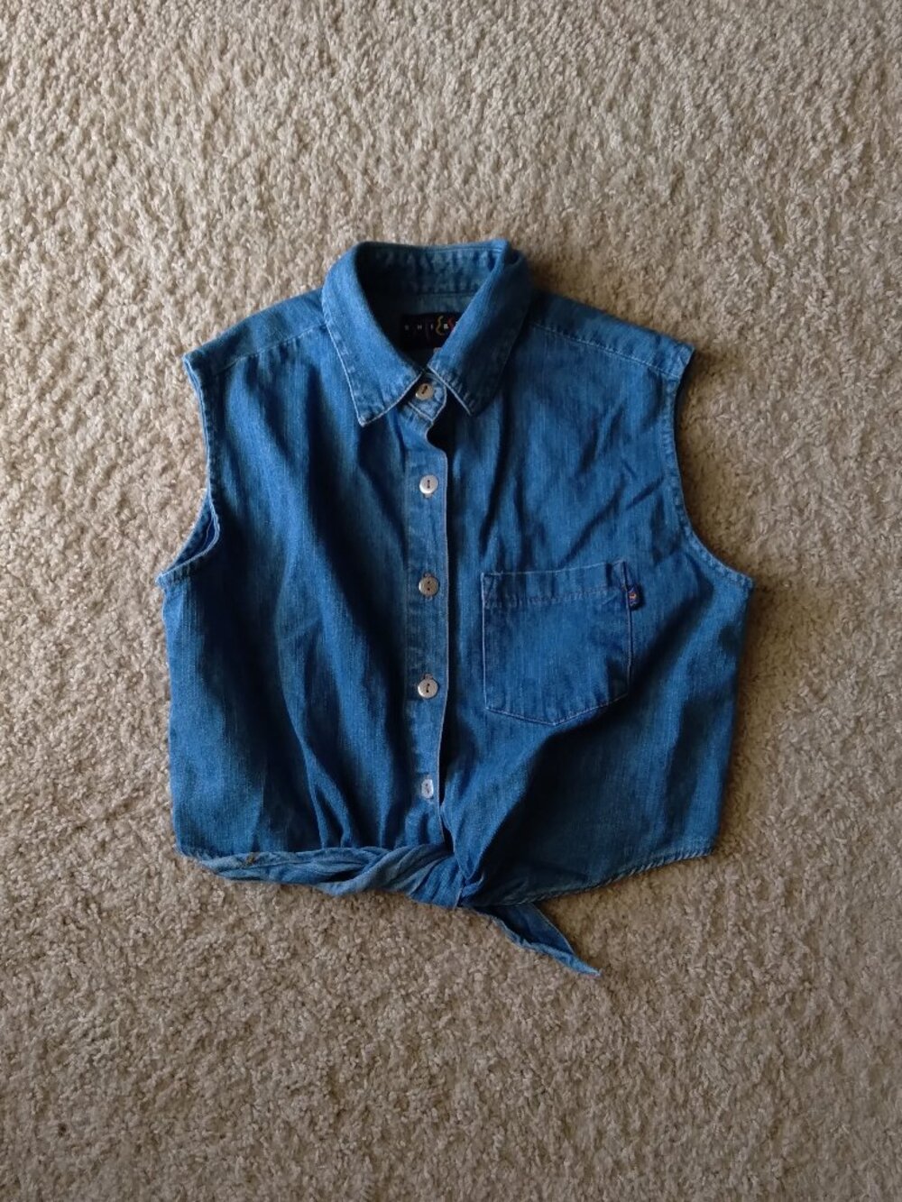Vintage 80s 90s Steel Jeans Denim Collared Button Down Tie Front Top Size Large